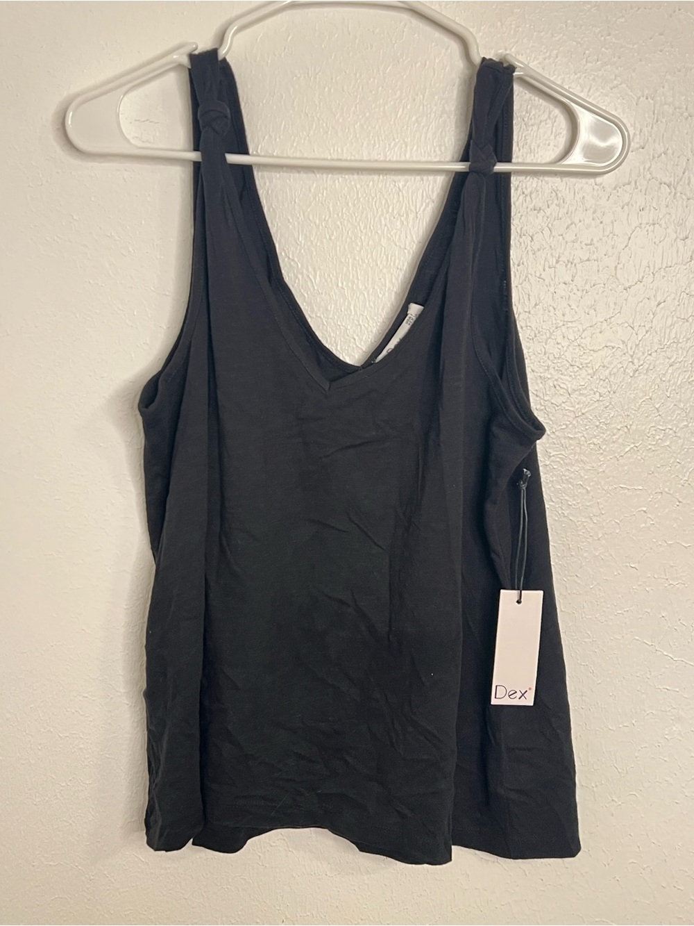 Dex Black V-Neck Knot Strap Tank